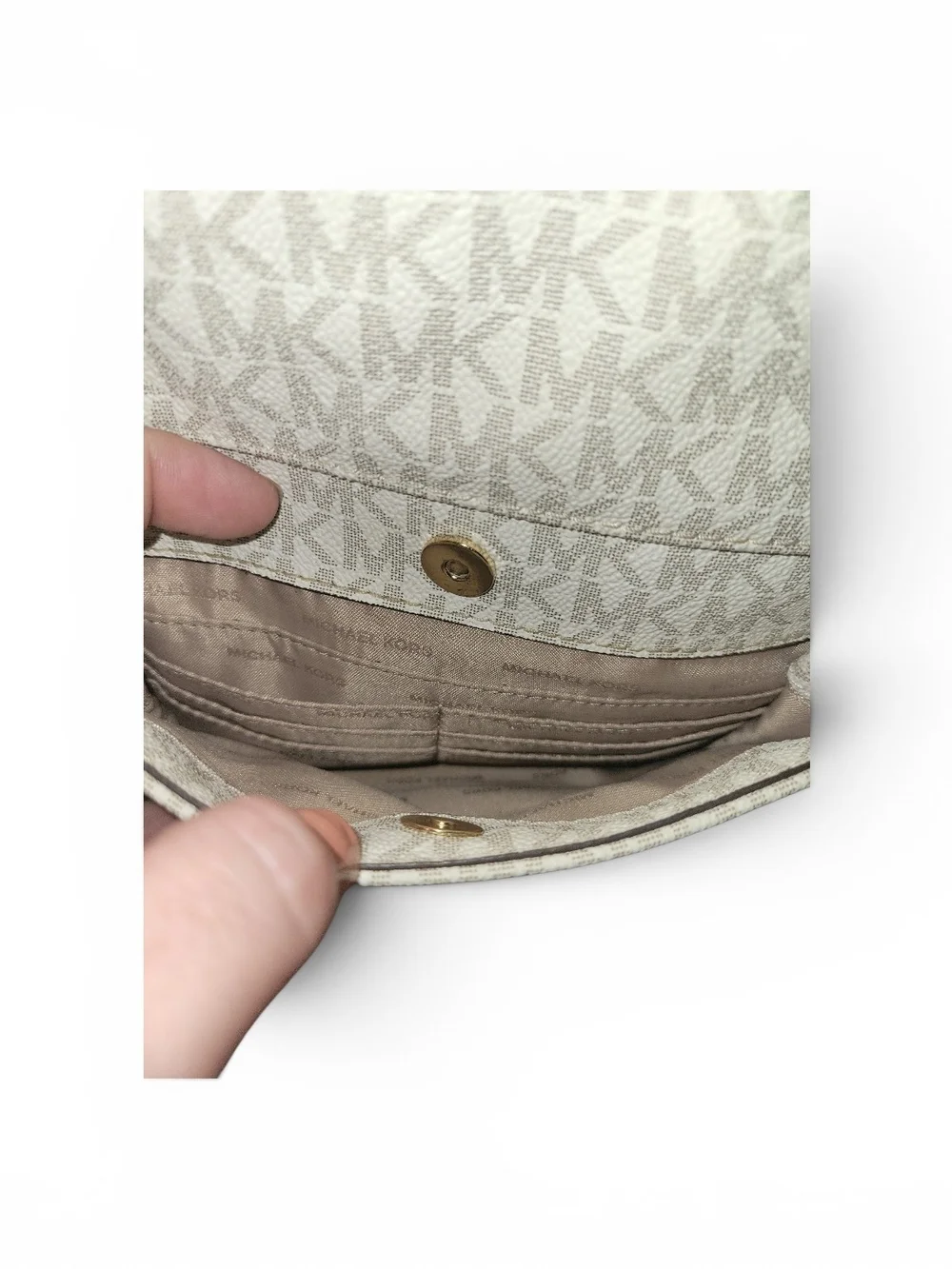 Michael Kors Beige Logo Zip Top Tote with Tan Trim